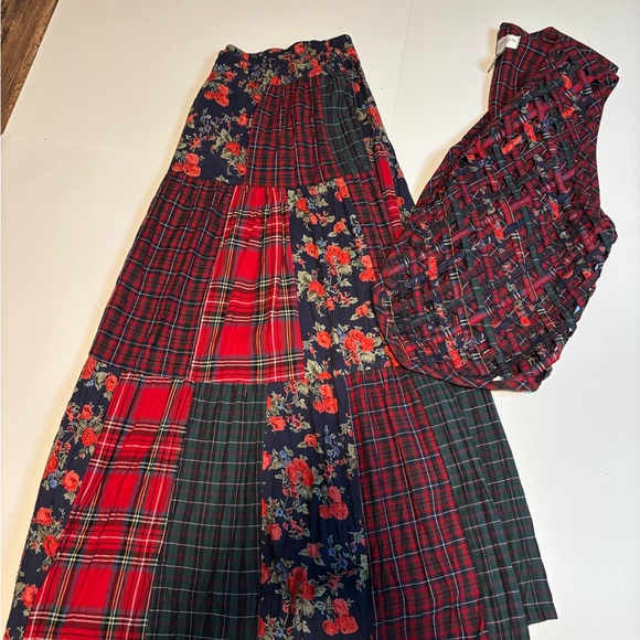 Petite Sophisticate PXL 2 pc vest & skirt patchwork plaid & floral - Picture 12 of 13